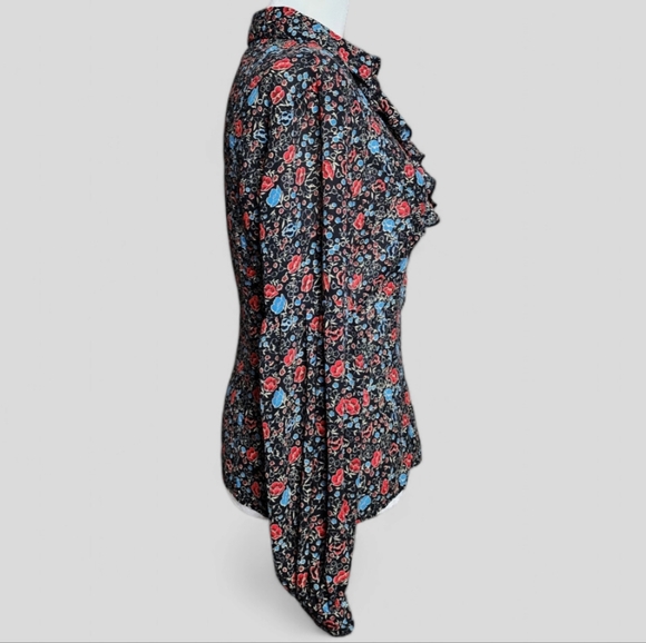 Free People Black Floral Print Poet Style Blouse - Picture 4 of 7